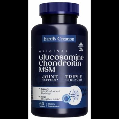 Глюкозамин, хондроитин, МСМ Earth Creation Glucosamine, Chondrotin, MSM - 60 таб