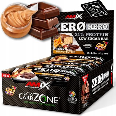 Протеиновый батончик Amix Nutrition Low-Carb ZeroHero Protein Bar 65 g Арахисовое масло